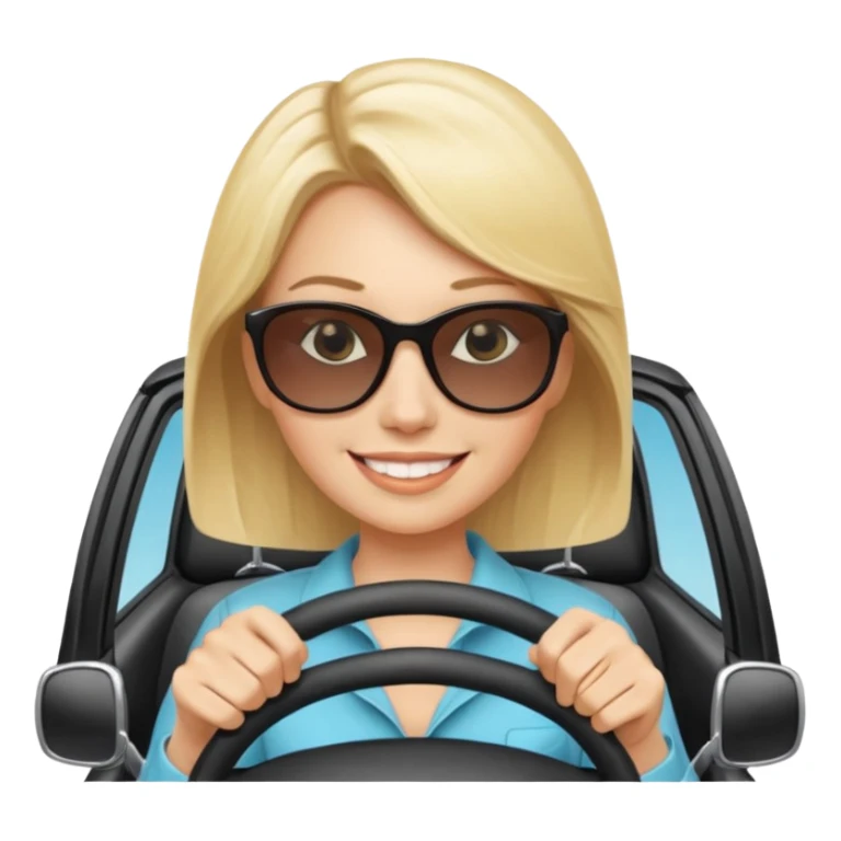 blonde woman driving car. Happy face confidence sticker