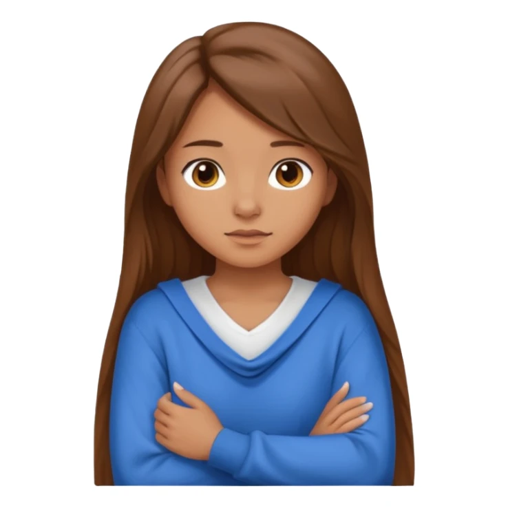 crea una ragazza giovane con i capelli marroni lunghi, una camicia bianca e un maglioncino blu appoggiato sulle spalle sticker