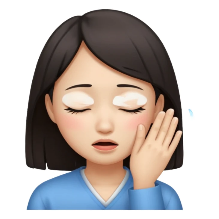Crying asian girl with clean vibe, closing eyes sticker