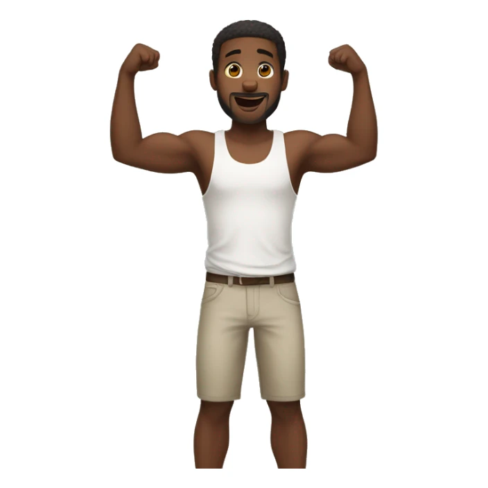 a black man wearing a white tank top standing straight with his arms raised straight up sticker