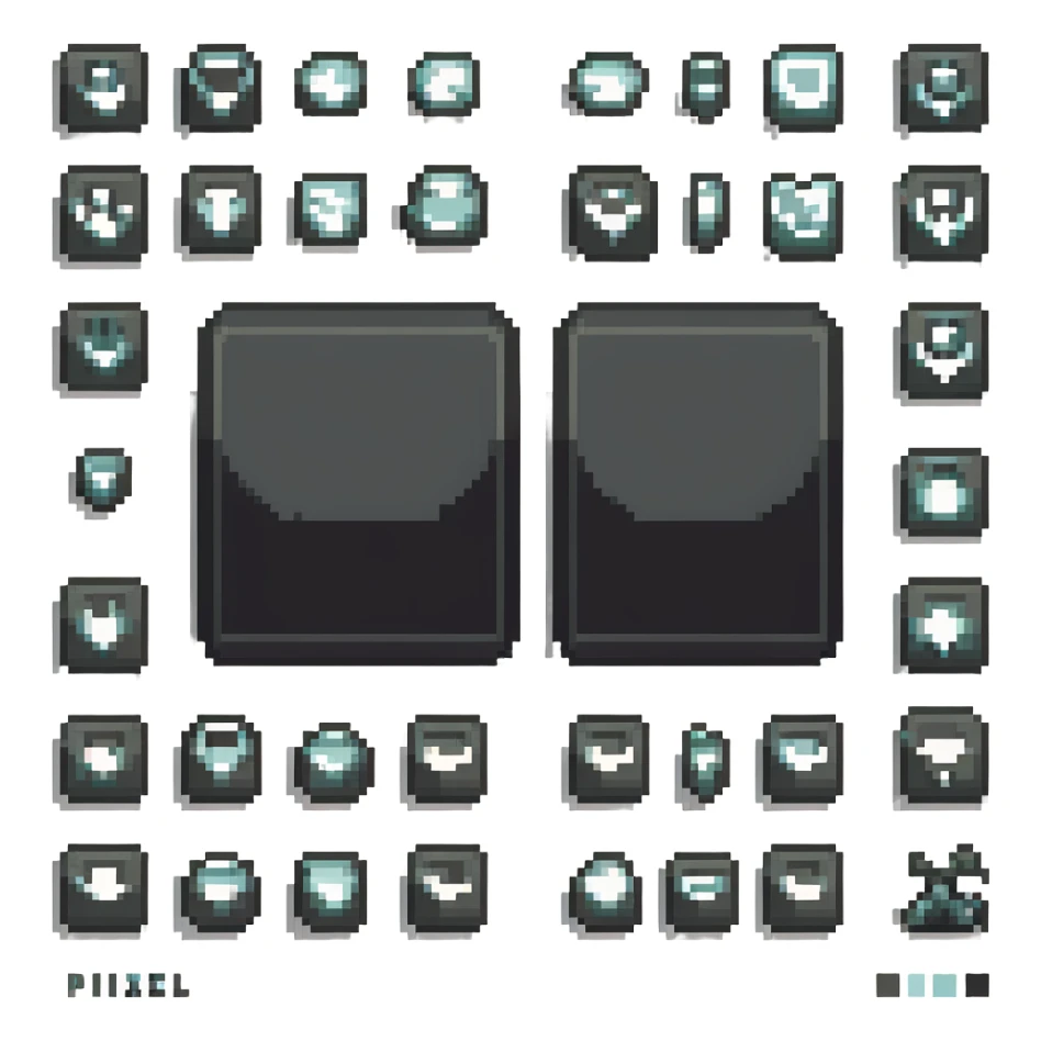 large profile square minimal icons, space semiotic, black print on white background, square outline icons, sleek symbols, transportation, economy, engineering, industry. Designed for signage.  sticker