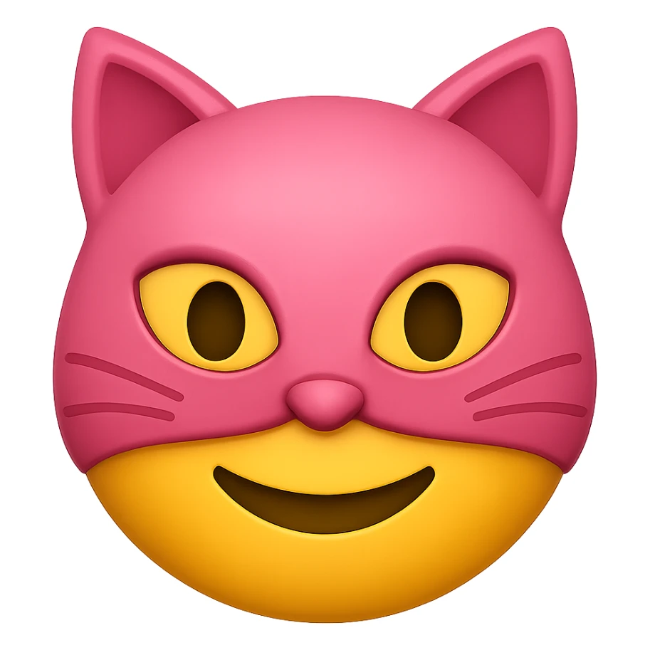 face with pink cat mask emoji, digital illustration, remove background sticker