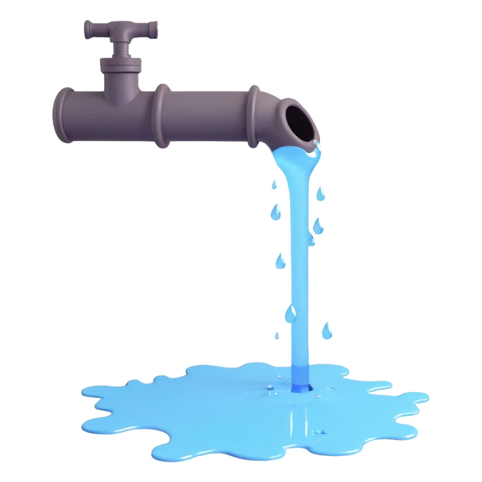
3D render of a cracked pipe with water dripping from it, Pixar-style, clean and realistic, soft reflections, isolated on white background, professional and colorful

 sticker