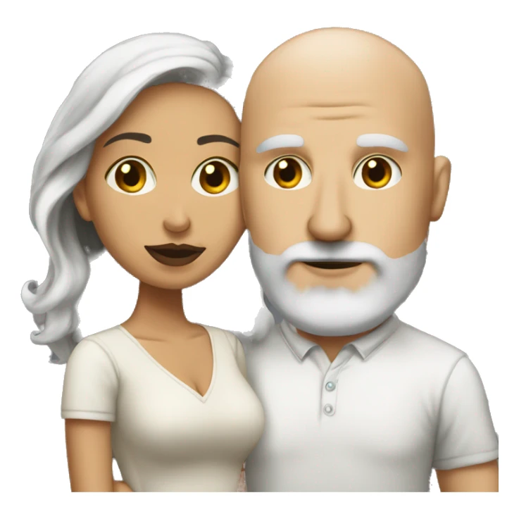 White (bald man) with (dark beard) kissing short (Mexican woman) with (long dark wavy hair) sticker