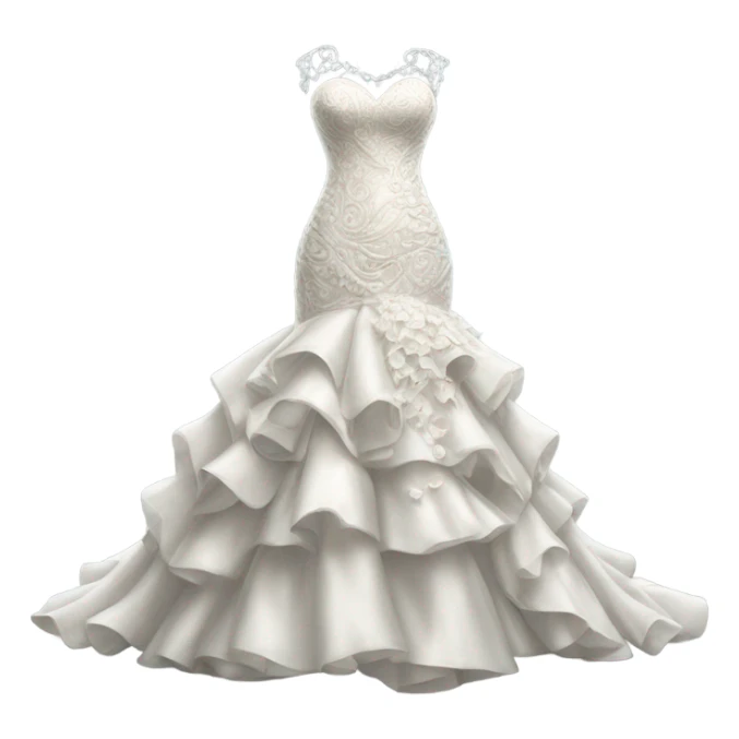 Hyper Realistic ornate Wedding dress displays fish tail with frills sticker