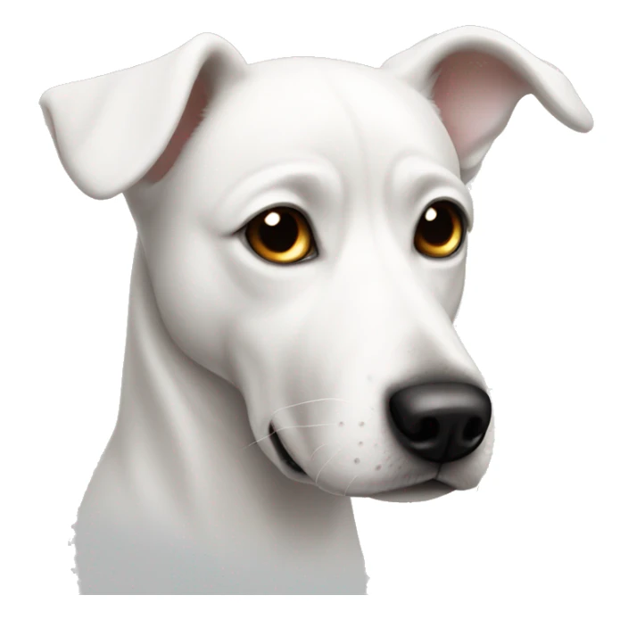 White dog with black eye sticker