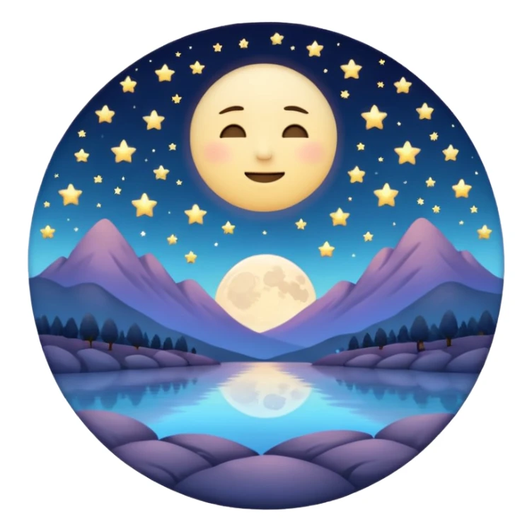 "Design a calming circle emoji for evening reflection. Soft moonlight, gentle stars, peaceful twilight sky, or spiritual symbols. No people - emphasize tranquil colors, night sky elements, and serene spiritual imagery." sticker