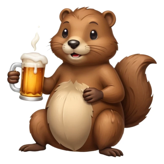A relaxed beaver leaning back with a foamy beer mug sticker