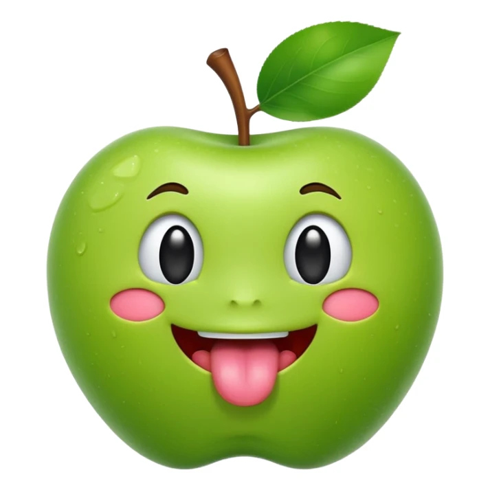 create a green apple showing the tongue on IOS style same pattern as the real iphone emojis, should look cute sticker