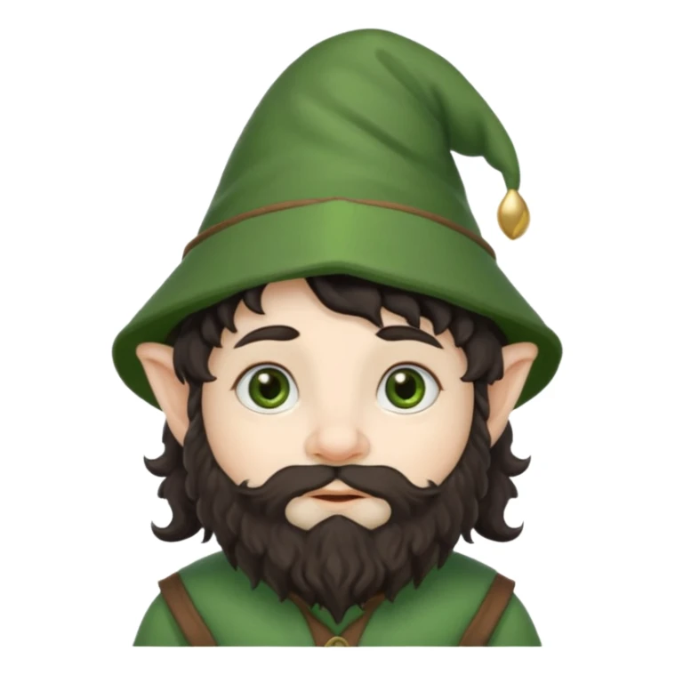 Gnomo con, capelli ricci scuri, occhi marroni, cappello verde sticker