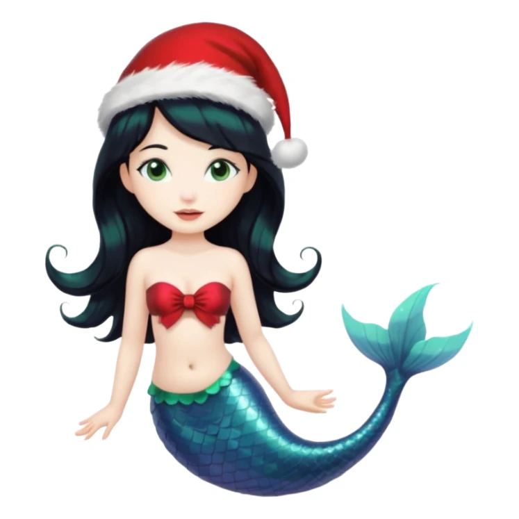 black haired mermaid with christmass hat sticker