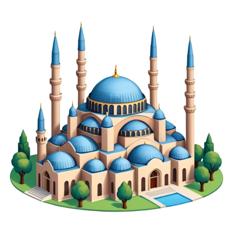 Isometric illustration of Istanbul, featuring Hagia Sophia with its large central dome and four tall minarets, paint photorealistic style sticker