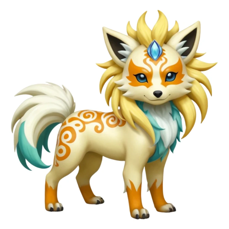 Tropical Tiny Marked Patterned Tribal Shiny Albino Painted Oriental Asian Patterned Tropical Exotic Toxic Suicune-Arcanine-Meloetta-Renamon-Absol-fusion-hybrid-creature (full body) sticker
