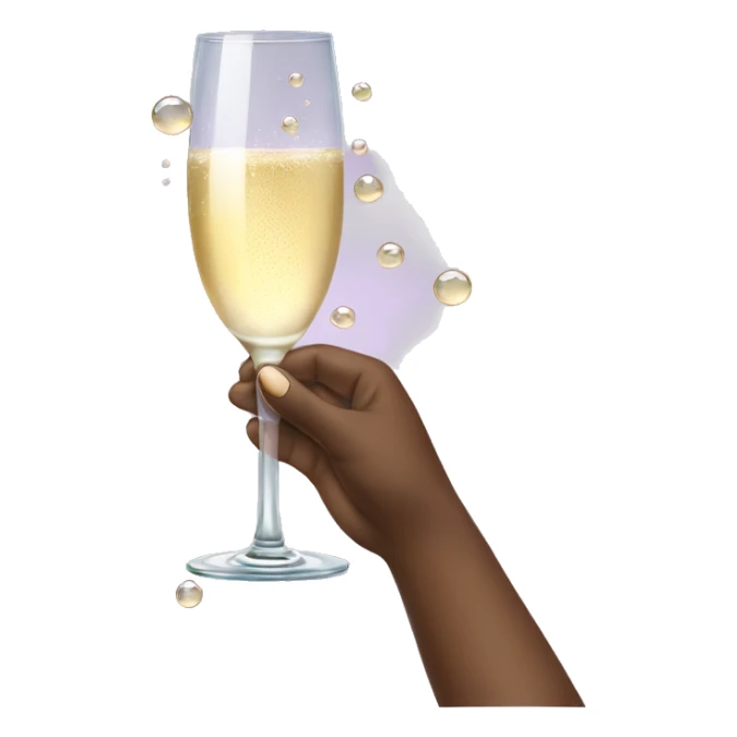 hand with nails holding champagne glass with bubbles sticker