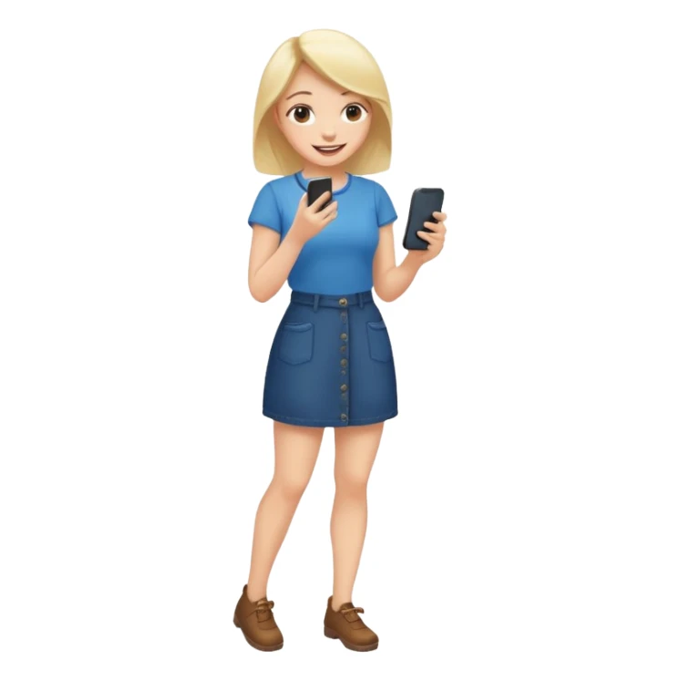 a full body girl on his phone with a happy face commenting on a post sticker