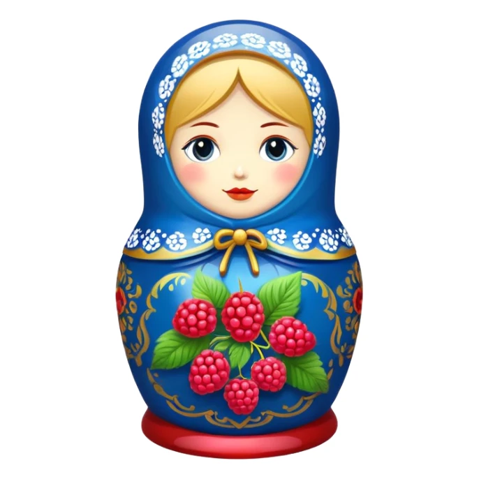 blue khokhloma-painted matryoshka doll with raspberries inside sticker