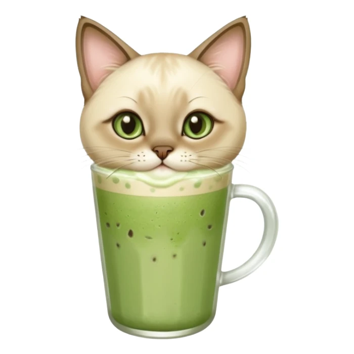 Siamese Cat holding in its paws an iced matcha latte sticker