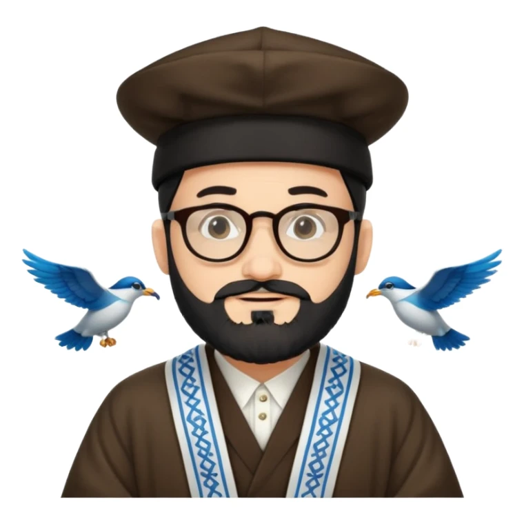 rabbi with a black hat, glasses, and blackish beard, flying to israel sticker