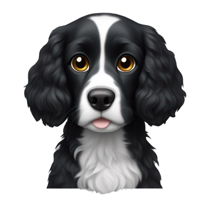 Small completely black spaniel with black fur on his whole face and white fur only on his chest sticker