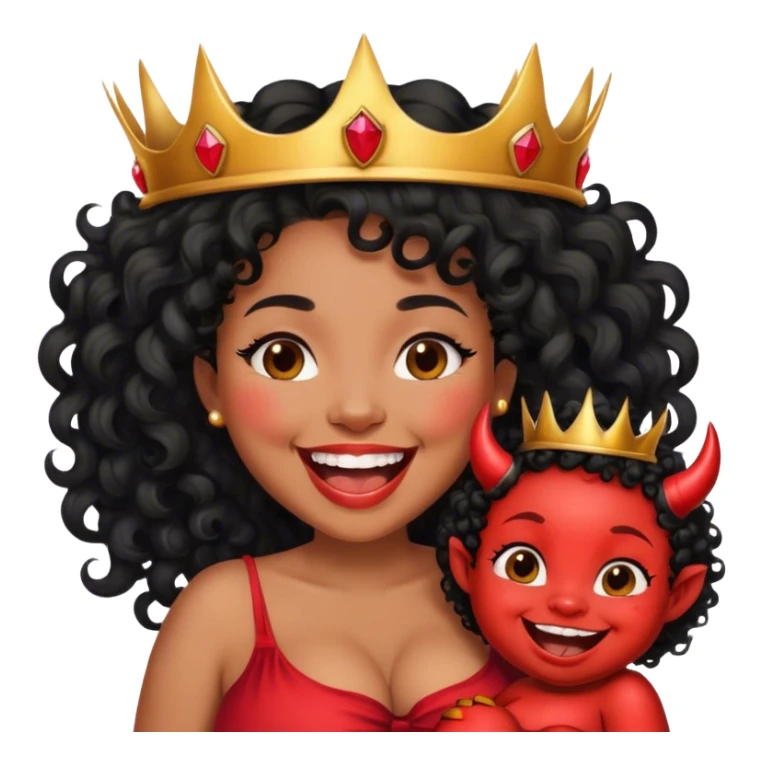 Pregnant brunette black curly hair laughing with devil crown  sticker