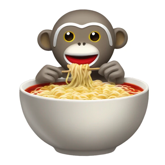 sock monkey eating ramen in a bowl  sticker