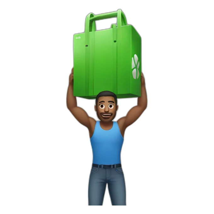 A man who lifts a giant Xbox  sticker