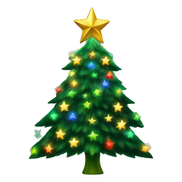 Green Christmas tree with rainbow lights and gold star on top sticker