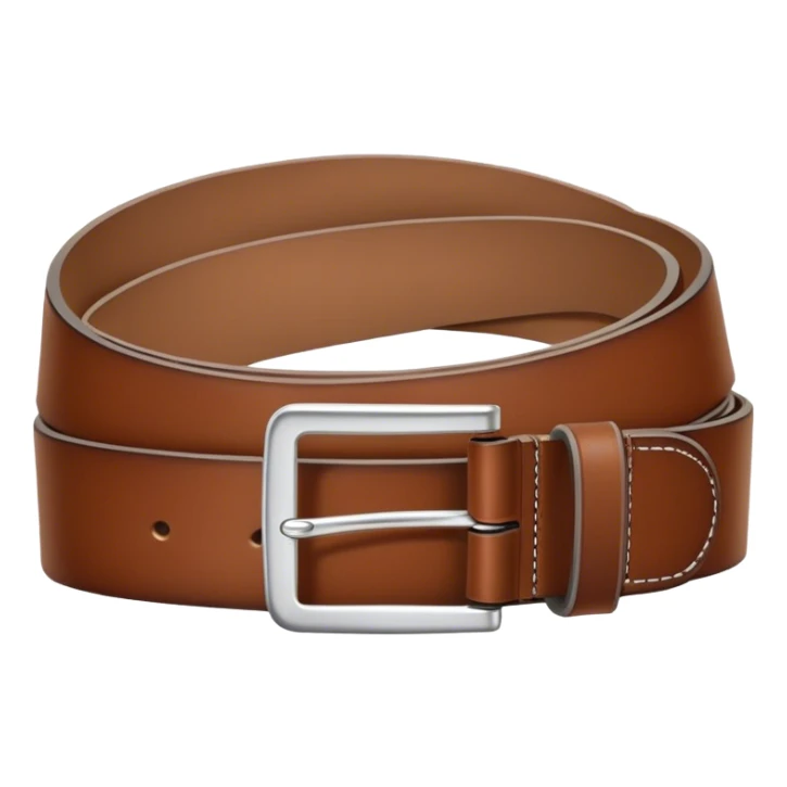 A folded brown leather belt with neat stitching and a classic silver buckle — no background, standalone sticker