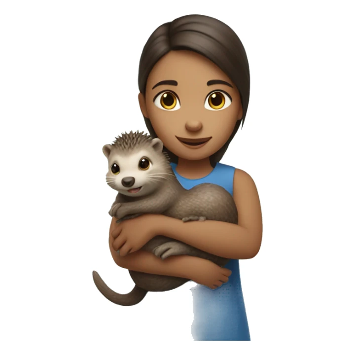 girl with blue eyes holds otter and hedgehog in her arms sticker