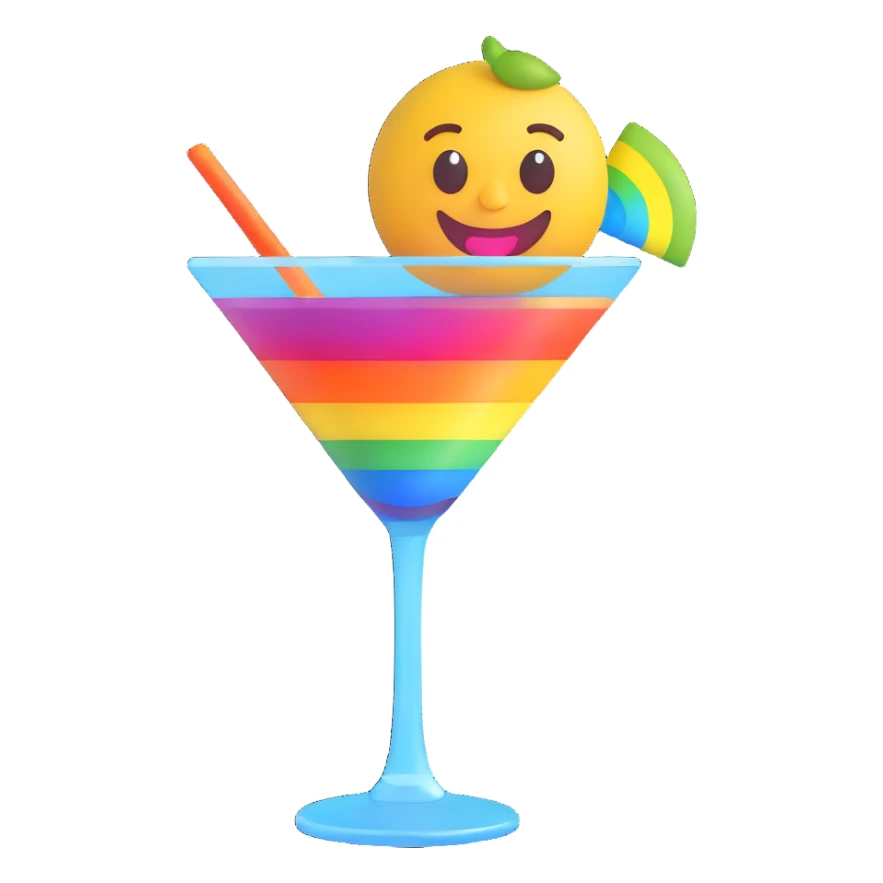 rock 'n' roll emoji with martini glass and rainbow, cheerful expression sticker