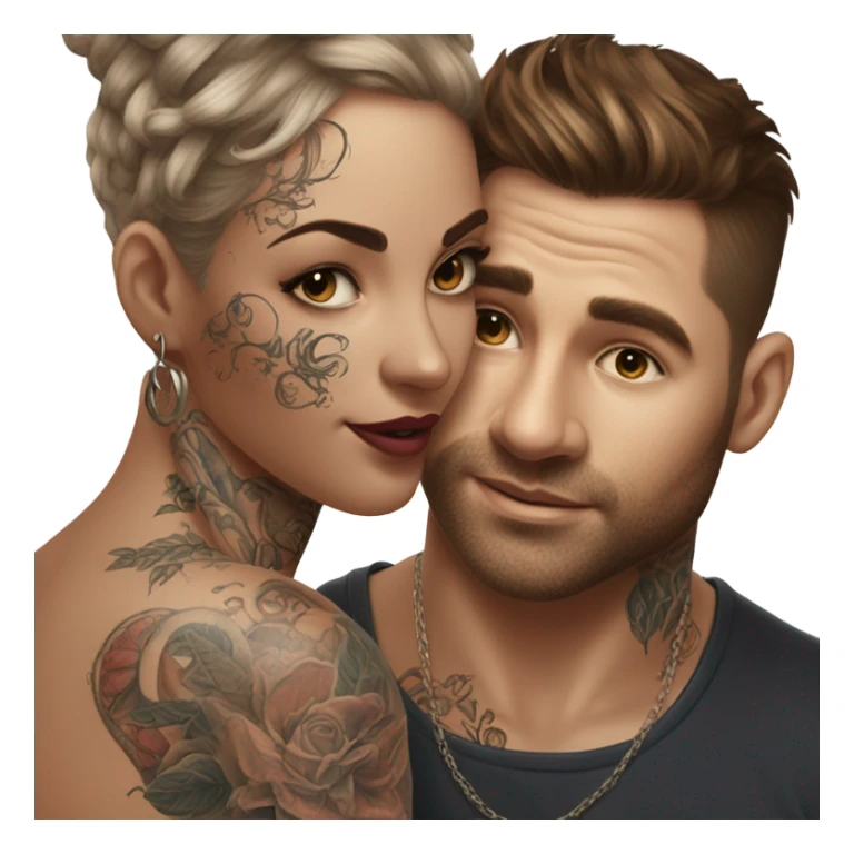 Hyper Realistic beautiful woman touching a very handsome tattooed man sticker