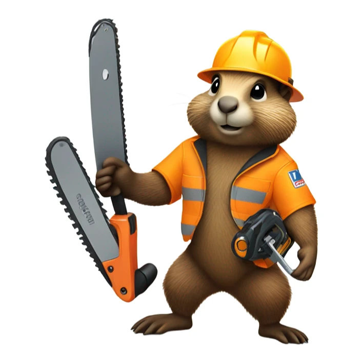 Woodchuck in climbing gear and hard hat holding a chainsaw  sticker