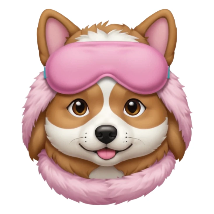 a dog with pink sleep mask and wearing shirt sticker