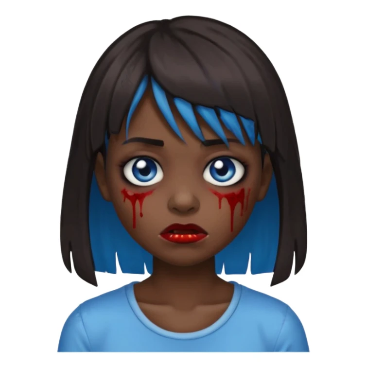 zombie emoji 🧟‍♀️ dark hair long her shoulders bangs emo and ragged haircut blue eyes sticker
