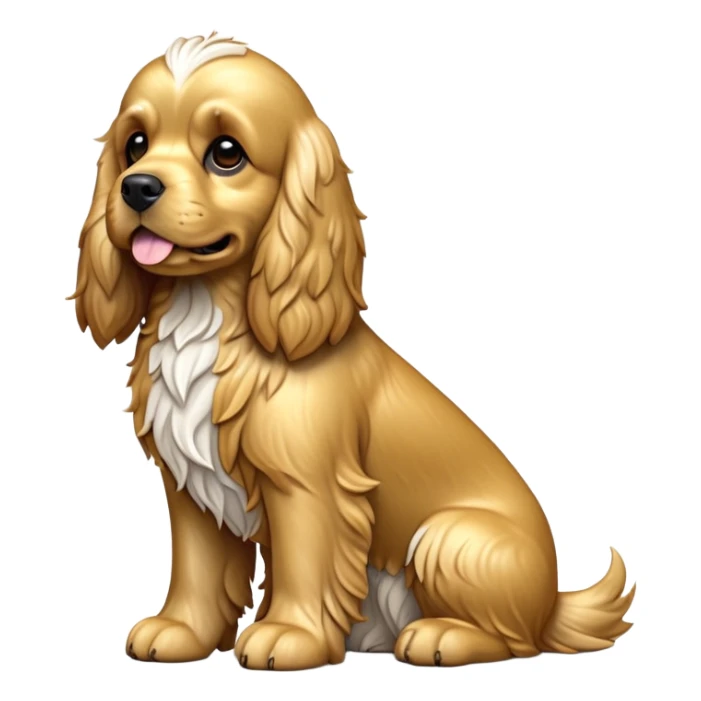 cinematic-[cocker spaniel dog]-realistic-full-body-sitting-emoji,-tail-resting-loosely-beside-its-paws,-head-tilted-dramatically,-scruffy-[solid gold]-fur,-simplified-yet-realistic-focused-features,-highly-detailed,-glowing-with-an-almost-sarcastic-glow sticker