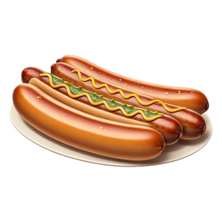 Cinematic Realistic Bratwurst Dish Emoji, showcasing a succulent, grilled sausage with a crispy exterior rendered with lifelike detail and warm, dynamic lighting. sticker