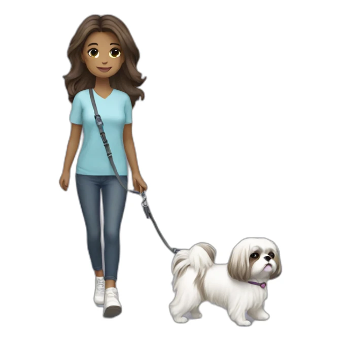 girl walking shih tzu on leash sticker