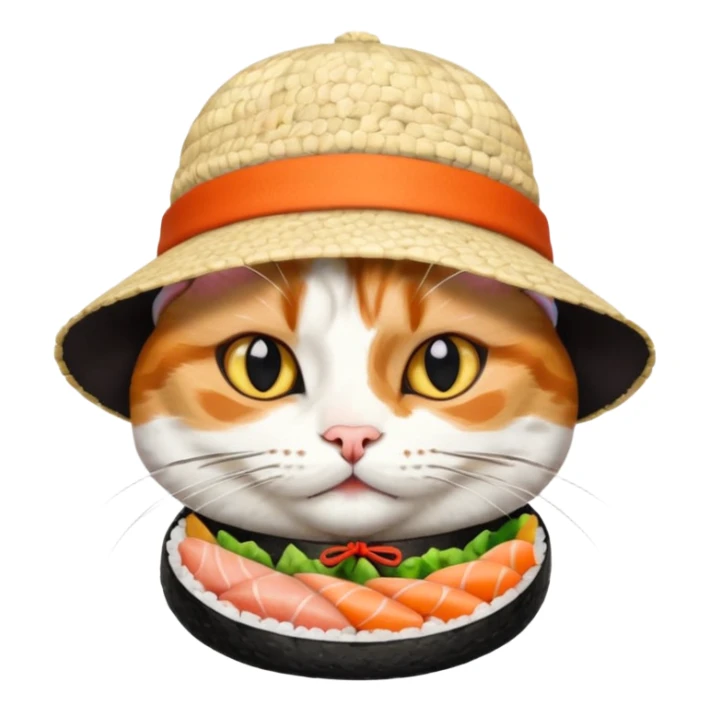 cat wearing a hat made out of sushi sticker
