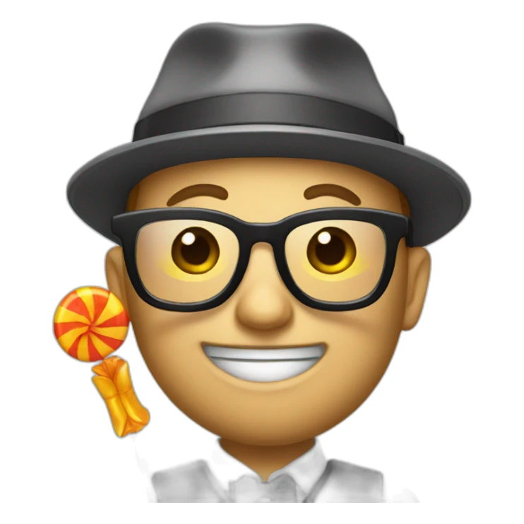 nerd emoji with propeller hat holding a lollipop sticker