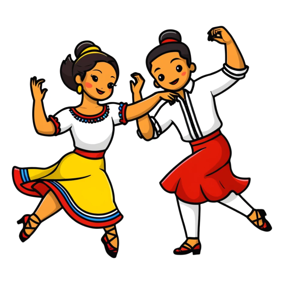 Colombian salsa dancers in vibrant traditional clothes, dancing with passion and rhythm sticker