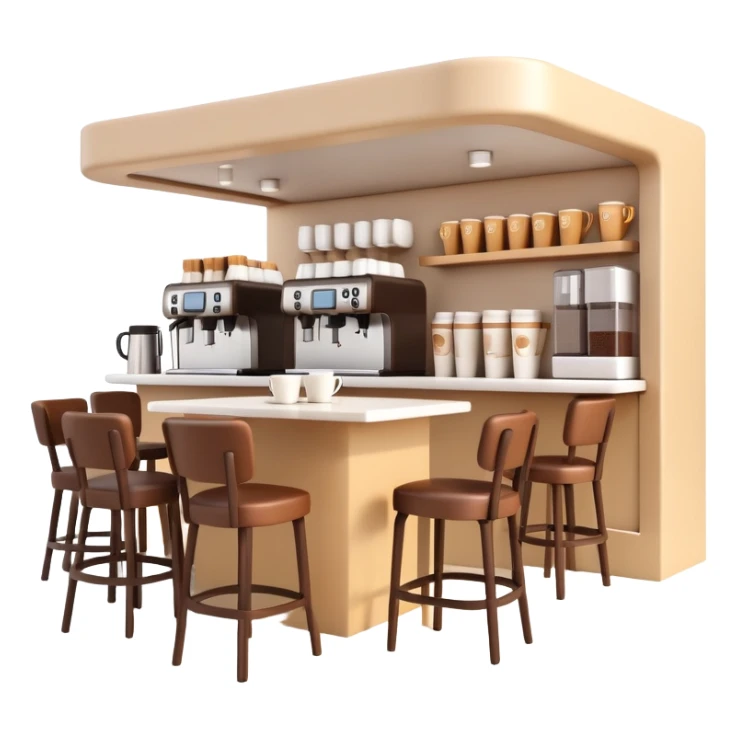 generate realistic detailed coffee shop in 3d style sticker