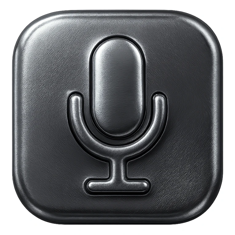 voice chat widget icon, microphone inside a rounded square, shiny and futuristic sticker