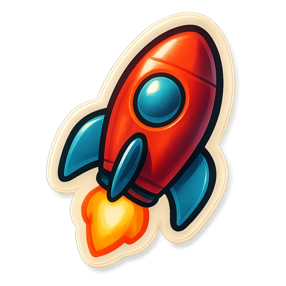 simple rocket symbol, vintage sticker cartoon style, no text sticker