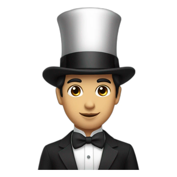 Half body young man white bow tie, black suit and top hat, black hair  sticker