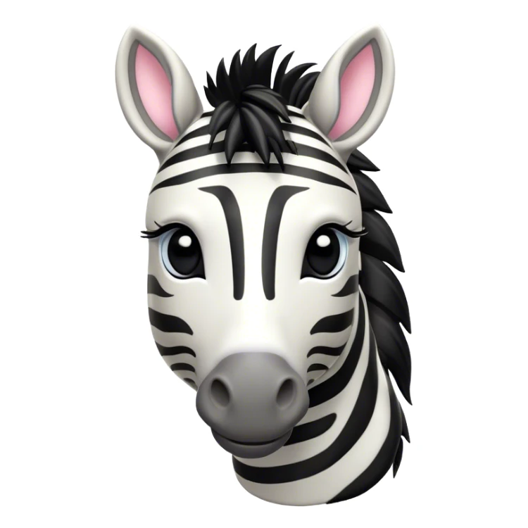 Cinematic Cute Zebra Portrait Emoji, Head tilted playfully and inquisitively, featuring a glossy, intricately striped fur of black and white, a refined, horse-like head with a long snout and alert ears, and round, sparkling eyes filled with curious wonder, Simplified yet irresistibly adorable features, highly detailed, glowing with a warm, friendly glow, high shine, affectionate and spirited, stylized with a touch of savannah whimsy, bright and endearing, soft glowing outline, capturing the essence of a mischievous yet loving zebra that feels like it could prance out of the screen and into your arms! sticker