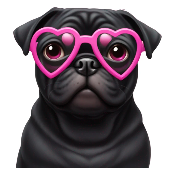 Black pug wearing heart shaped pink glasses  sticker
