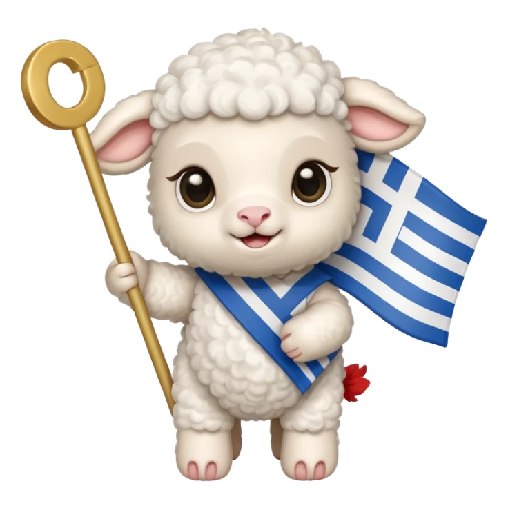 Baby lamb holding Greek flag sticker