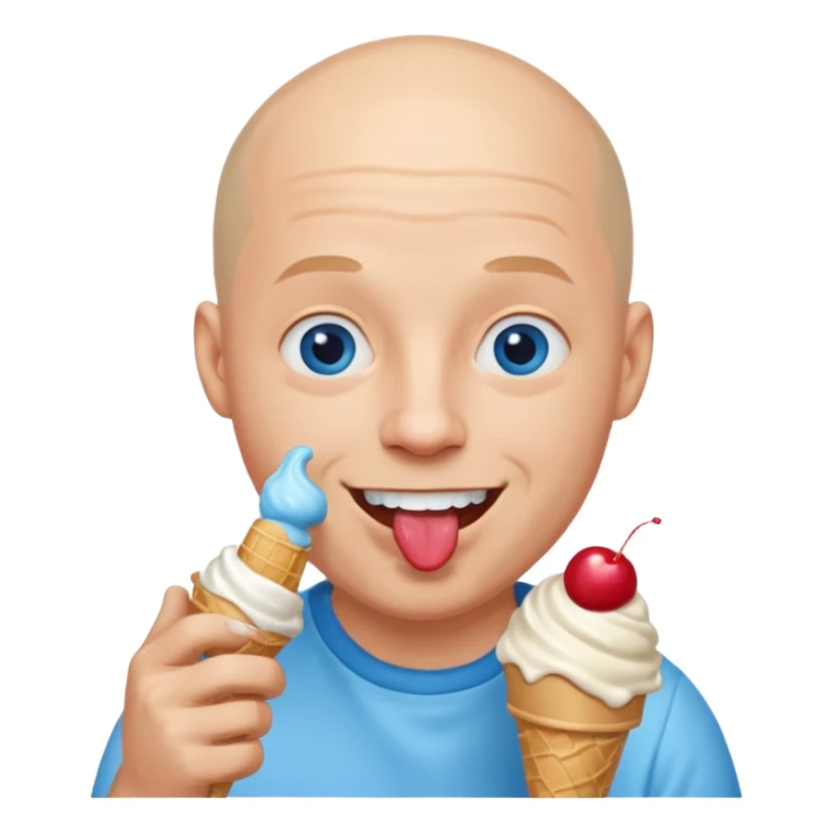 Smiling Bald man with blue eyes shoving ice cream in his mouth sticker