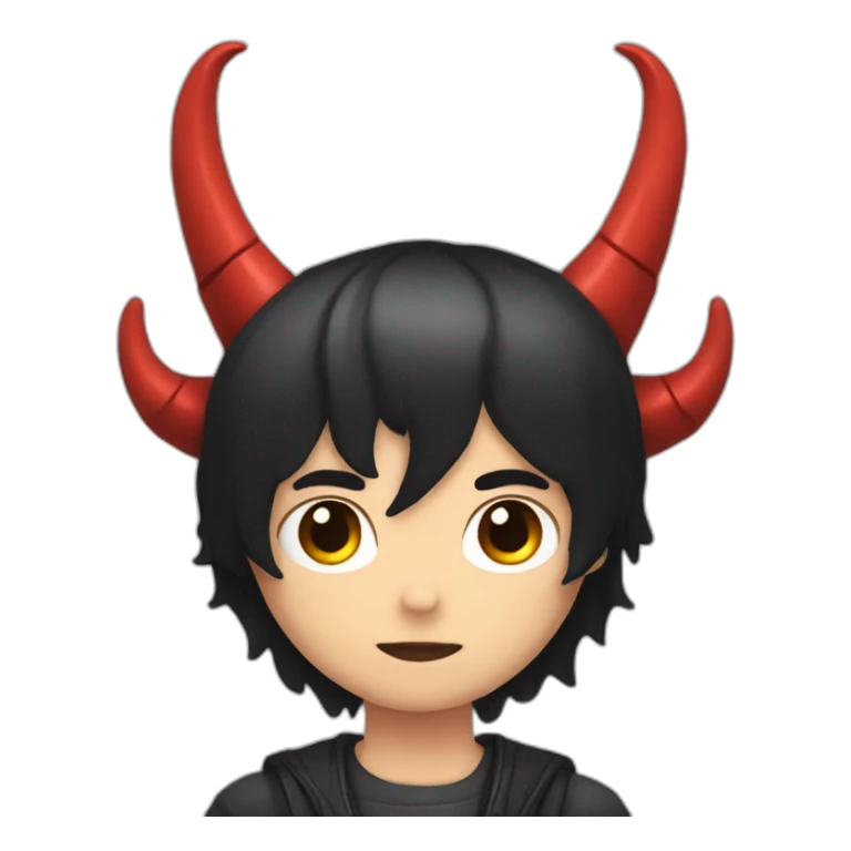 Boy with demon horns, black hair and clack eyes cute sticker