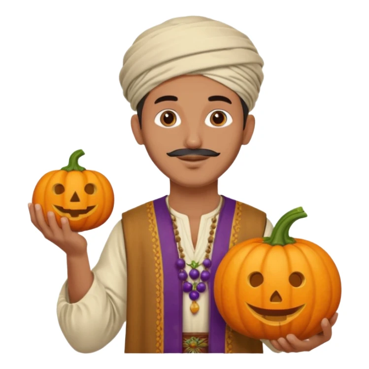 Tan Moroccan man sitting holding with pumpkin and grapes in countryside  sticker